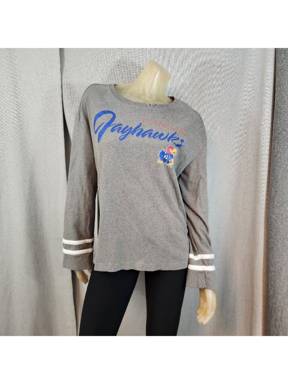Russell University Kansas Jayhawks Gray Crew Nck LongSlv Shirt Blouse Top MEDIUM